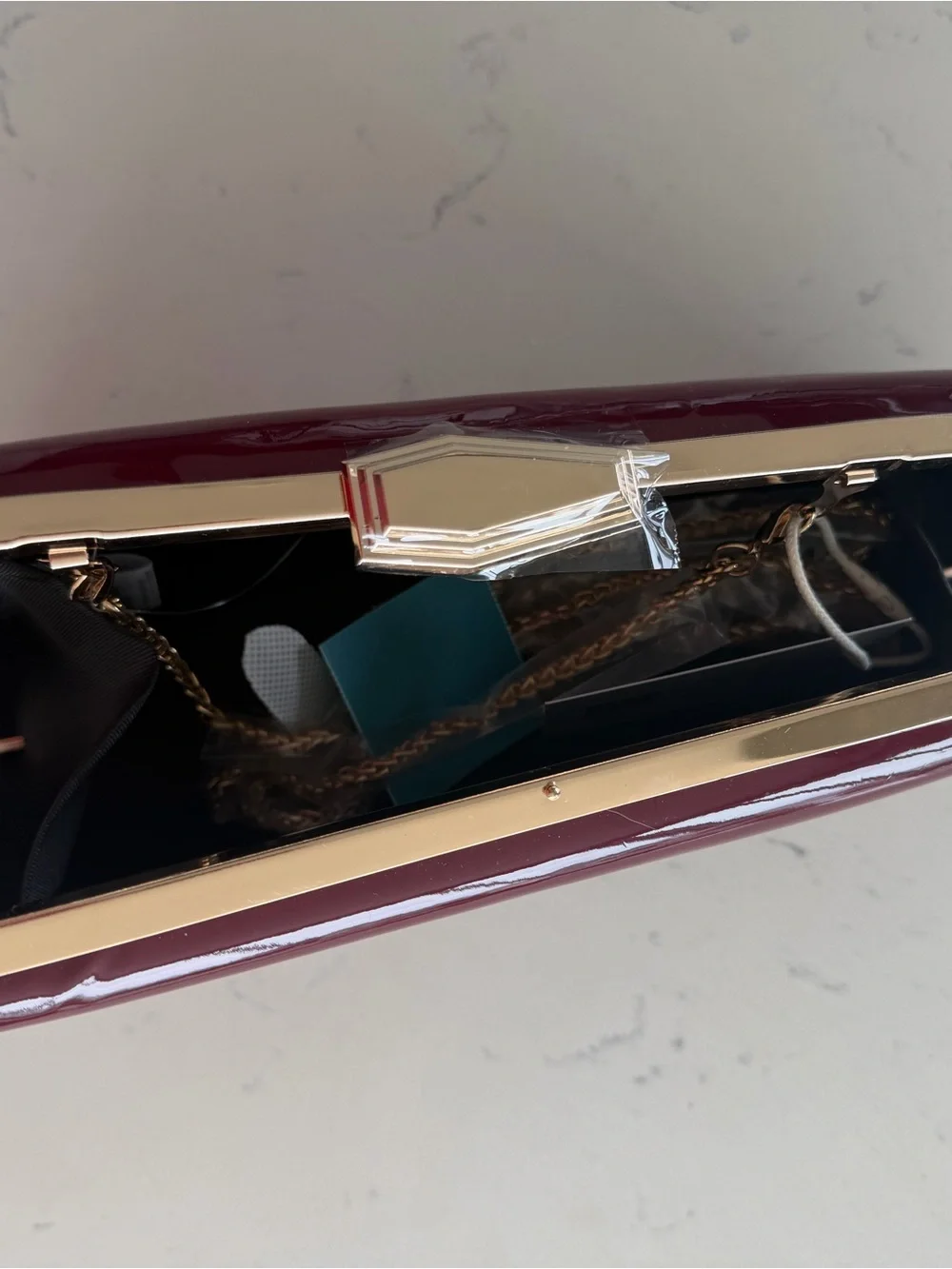 New Patent Frame Clutch in Deep Wine